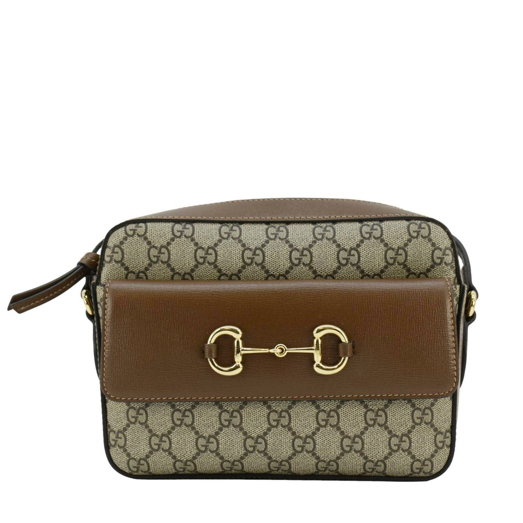 GUCCI Horsebit 1955 Small Gucci Supreme Canvas Shoulder Bag Beige 645454