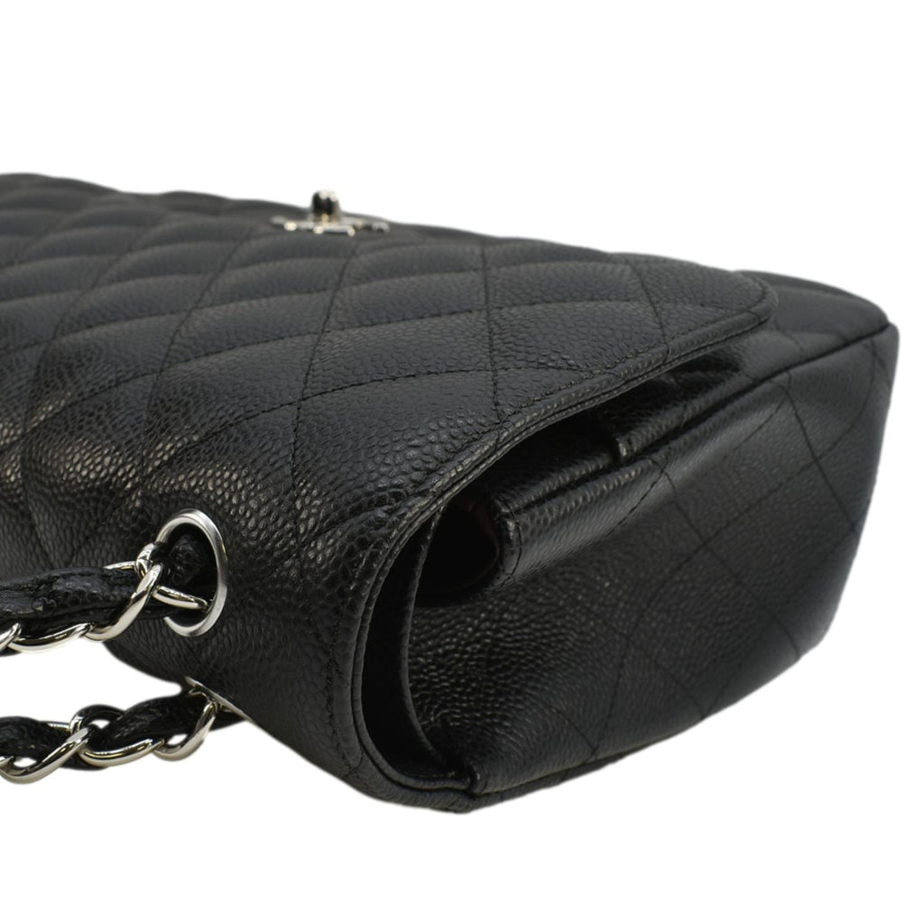Chanel Classic Jumbo  Double Flap Quilted Caviar Leather Shoulder Bag Black