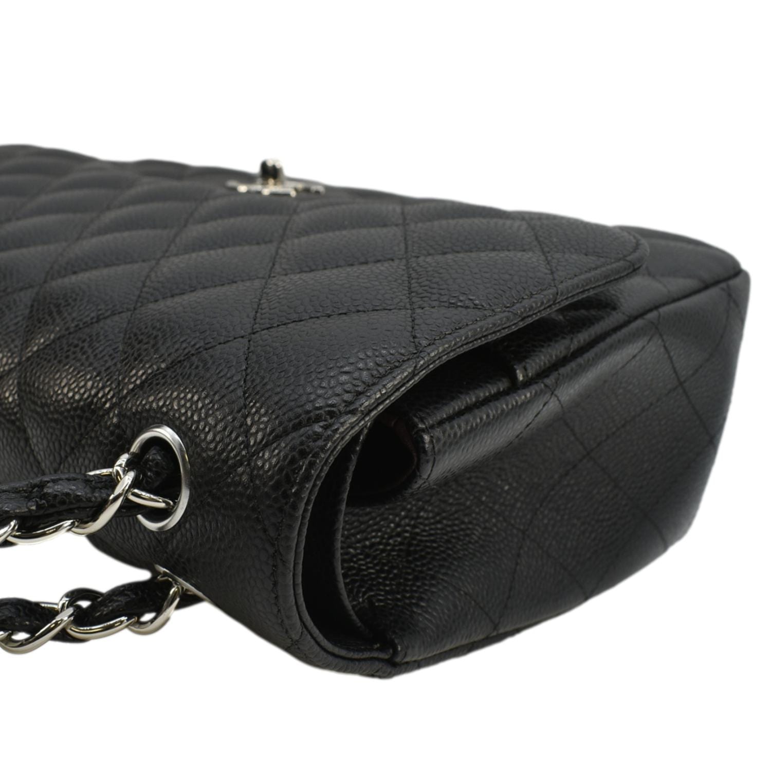 Chanel Classic Jumbo  Double Flap Quilted Caviar Leather Shoulder Bag Black