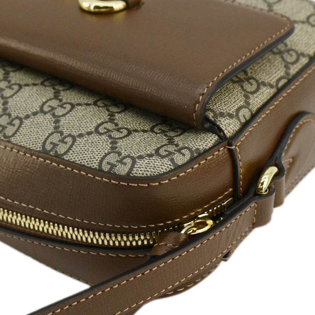 GUCCI Horsebit 1955 Small Gucci Supreme Canvas Shoulder Bag Beige 645454