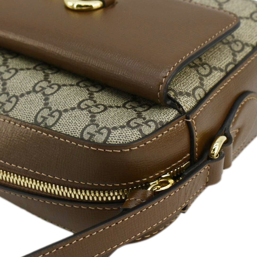 GUCCI Horsebit 1955 Small Gucci Supreme Canvas Shoulder Bag Beige 645454