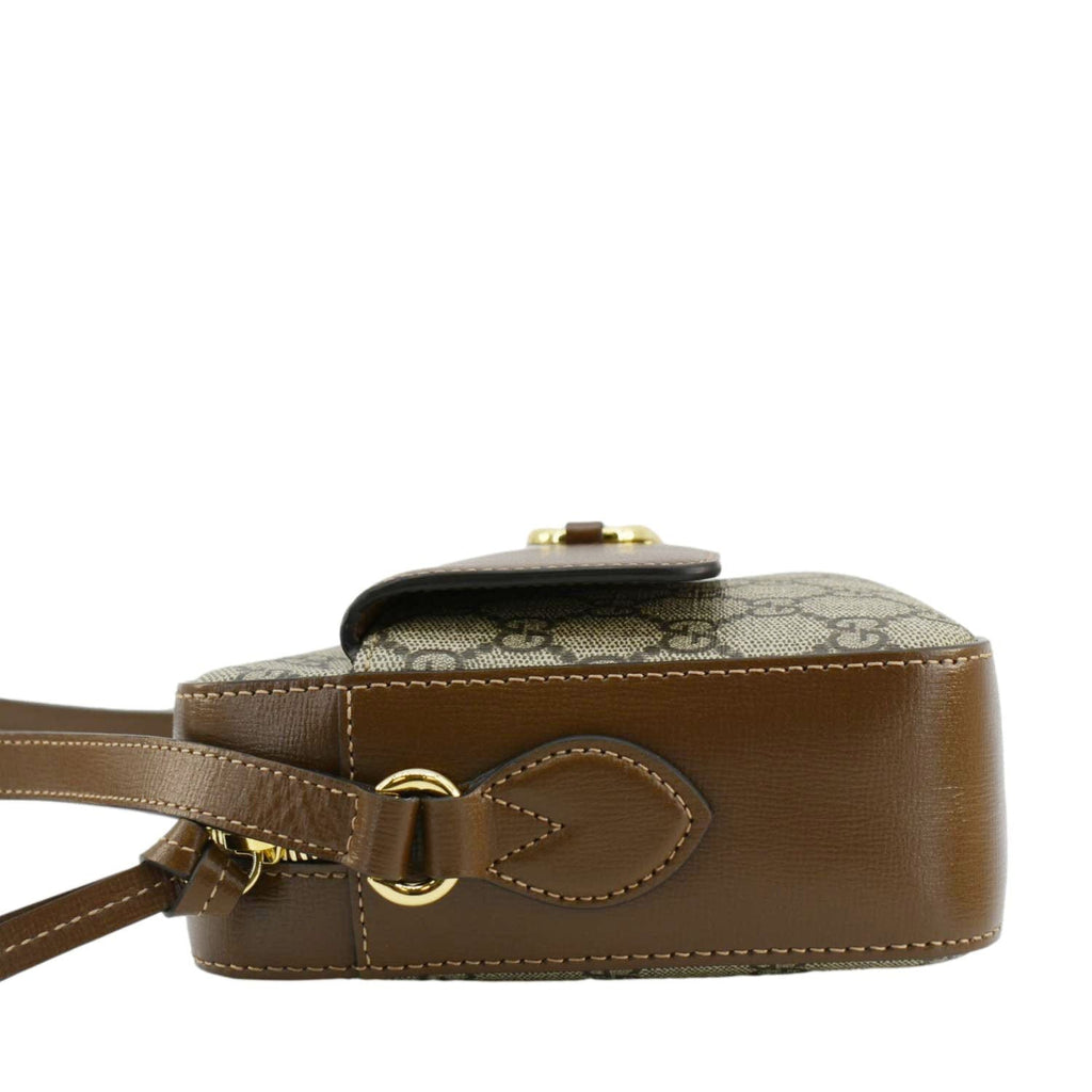 GUCCI Horsebit 1955 Small Gucci Supreme Canvas Shoulder Bag Beige 645454