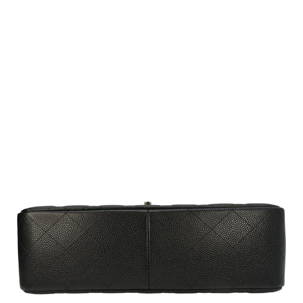Chanel Classic Jumbo  Double Flap Quilted Caviar Leather Shoulder Bag Black