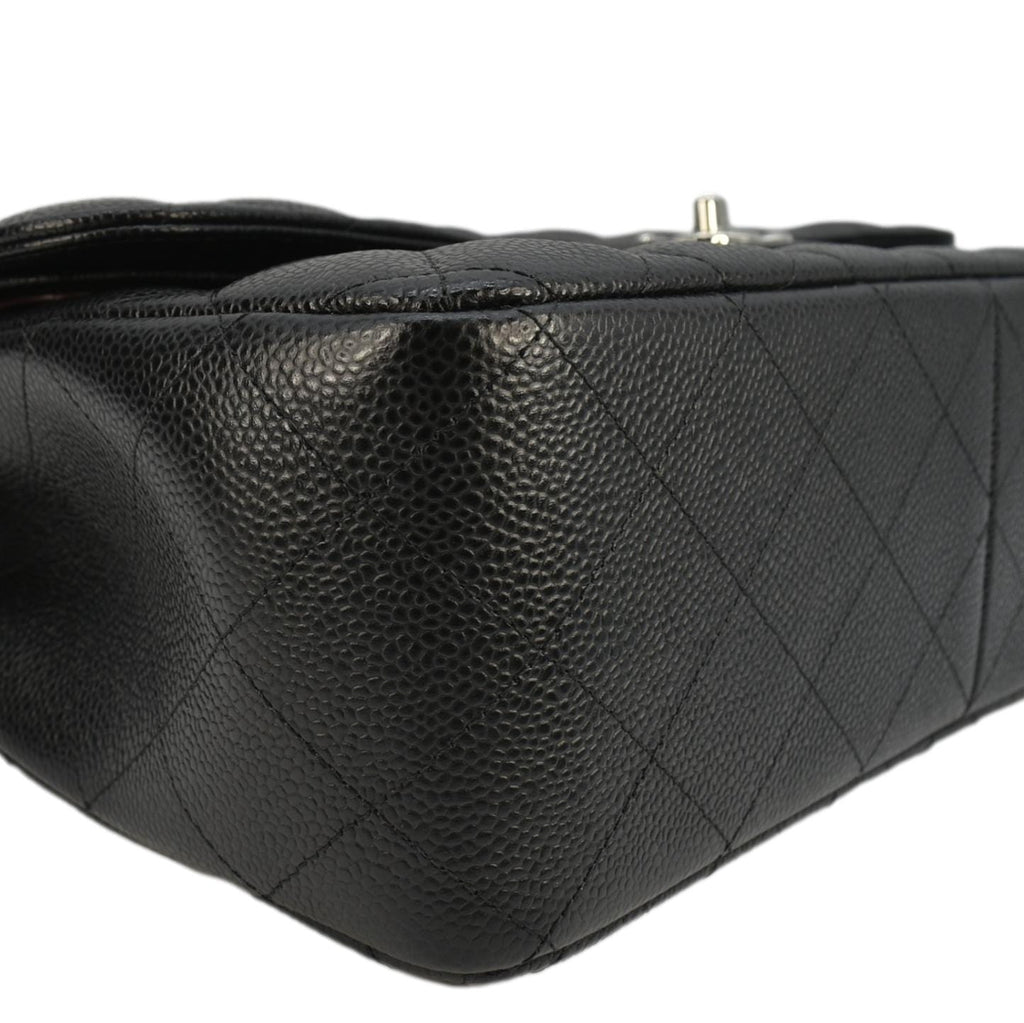 Chanel Classic Jumbo  Double Flap Quilted Caviar Leather Shoulder Bag Black
