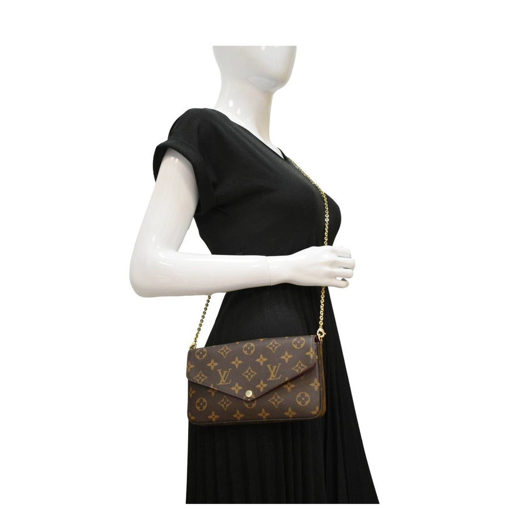 LOUIS VUITTON Felicie Monogram Canvas Pochette Crossbody Bag Brown