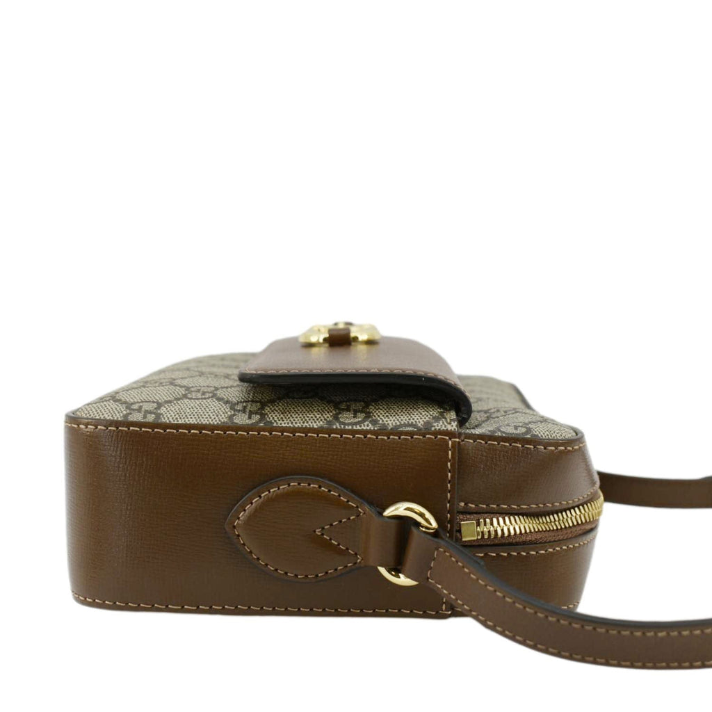 GUCCI Horsebit 1955 Small Gucci Supreme Canvas Shoulder Bag Beige 645454