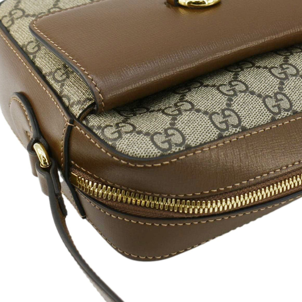 GUCCI Horsebit 1955 Small Gucci Supreme Canvas Shoulder Bag Beige 645454