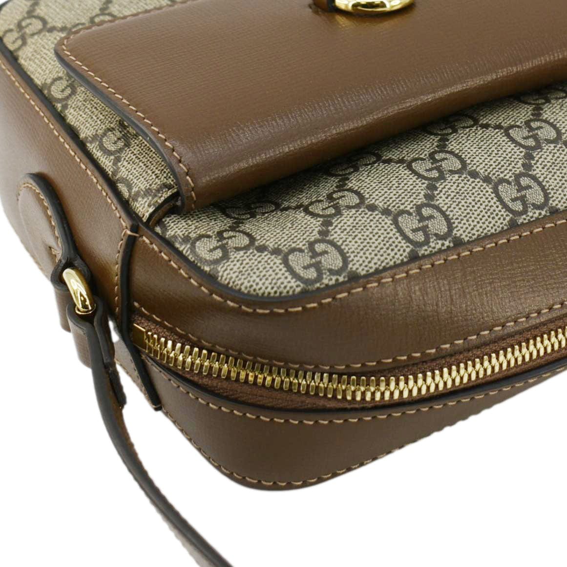 GUCCI Horsebit 1955 Small Gucci Supreme Canvas Shoulder Bag Beige 645454