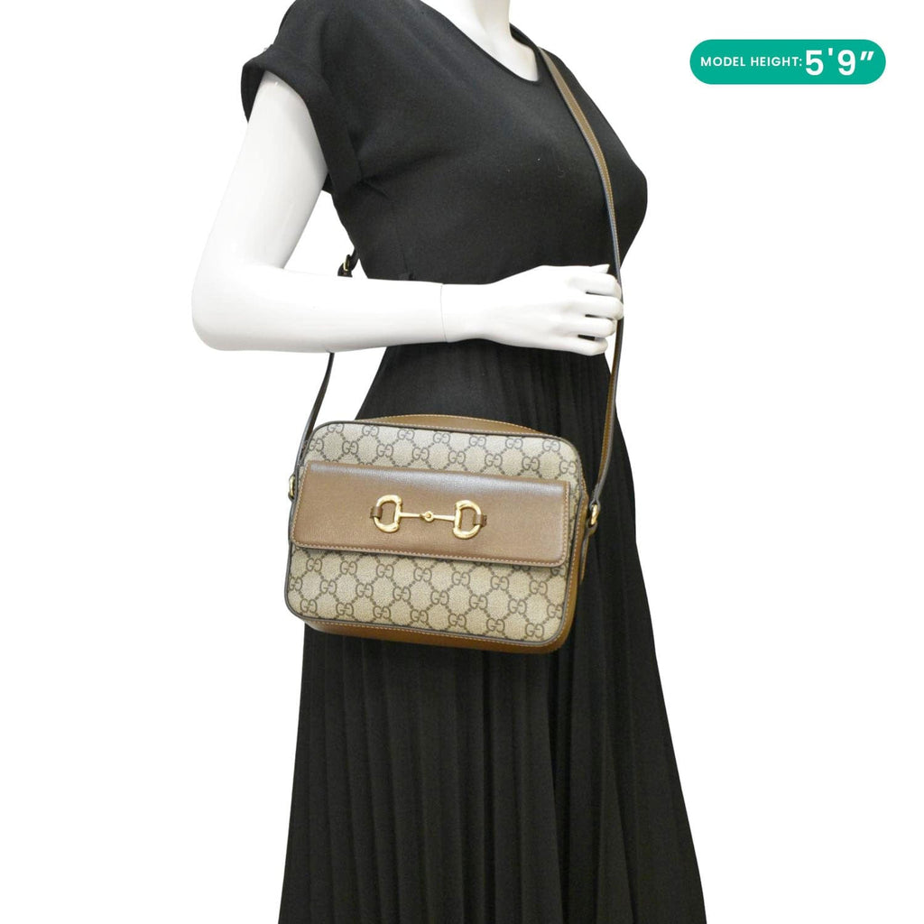 GUCCI Horsebit 1955 Small Gucci Supreme Canvas Shoulder Bag Beige 645454