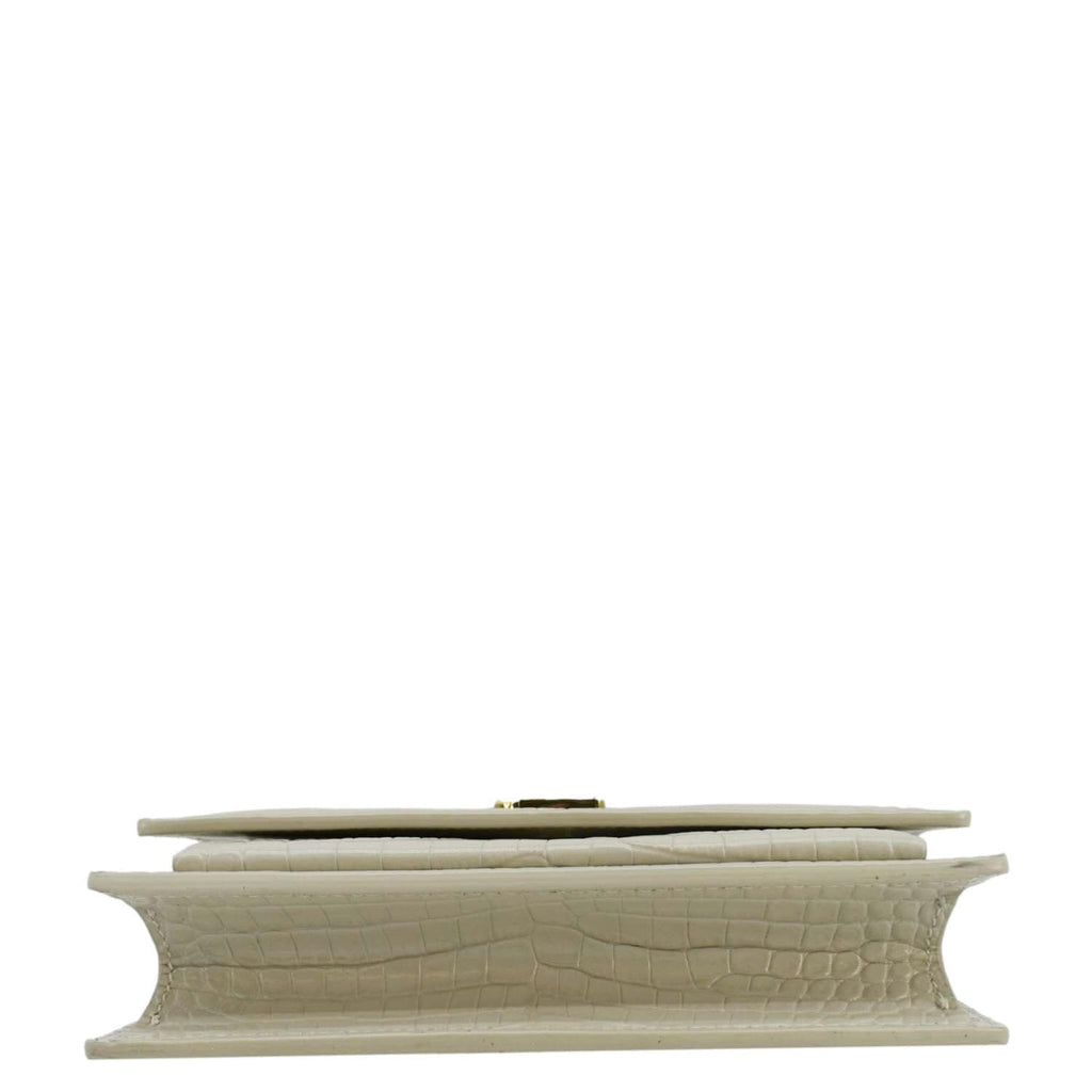 YVES SAINT LAURENT Sunset Crocodile Embossed Leather Crossbody Bag Ivory