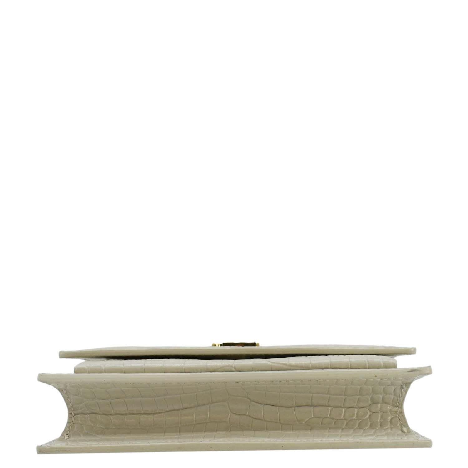YVES SAINT LAURENT Sunset Crocodile Embossed Leather Crossbody Bag Ivory