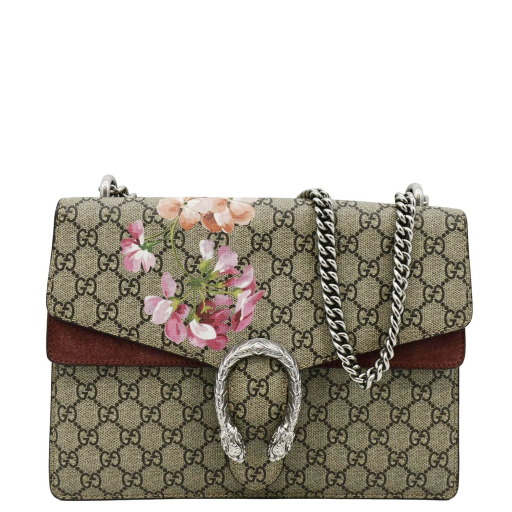 GUCCI Dionysus Medium Blooms Gucci Supreme Canvas Chain Shoulder Bag Beige 400235
