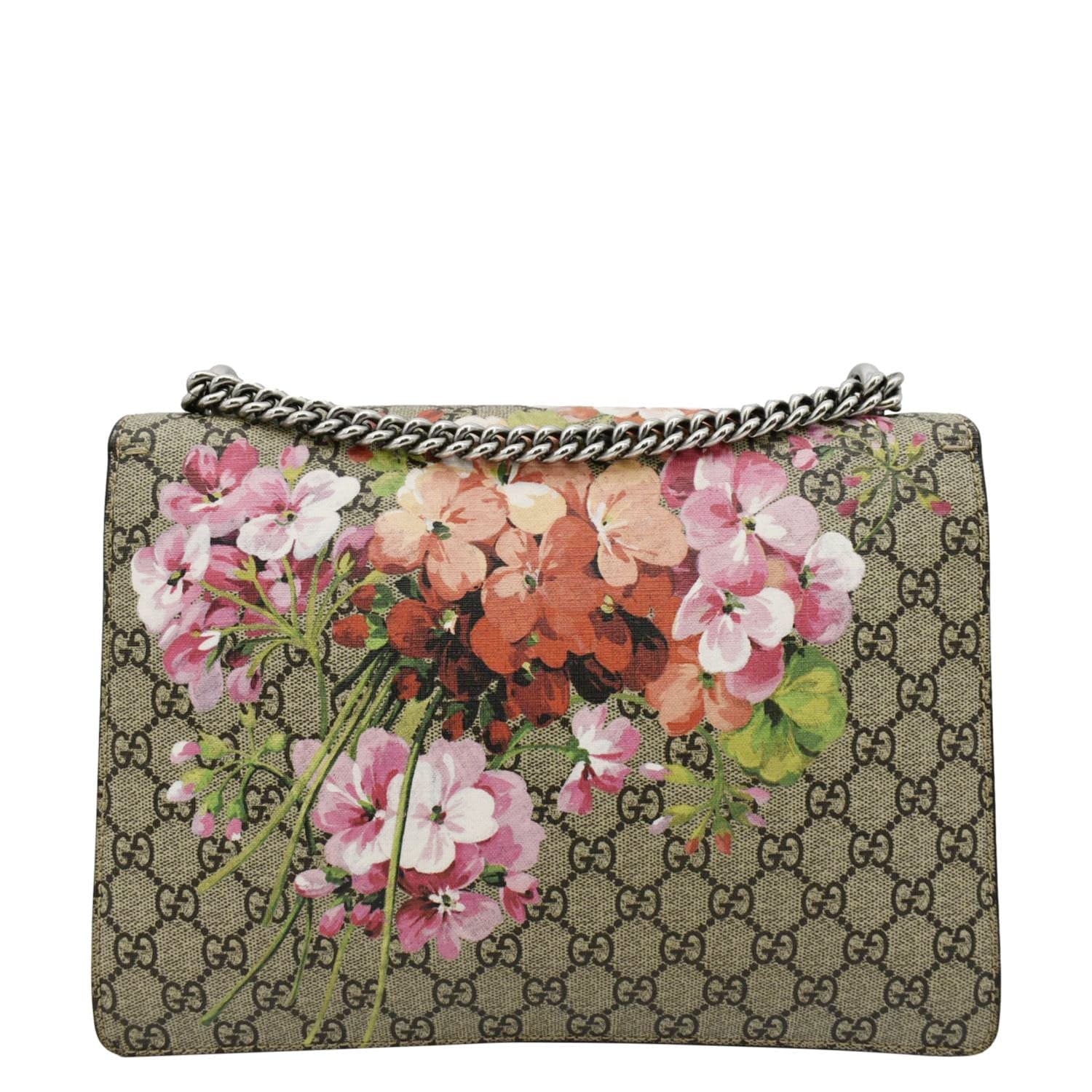 GUCCI Dionysus Medium Blooms Gucci Supreme Canvas Chain Shoulder Bag Beige 400235
