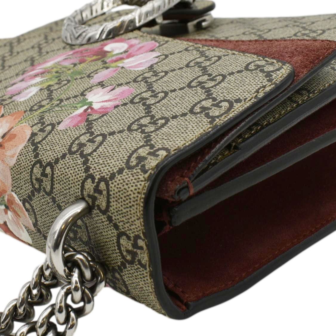 GUCCI Dionysus Medium Blooms Gucci Supreme Canvas Chain Shoulder Bag Beige 400235