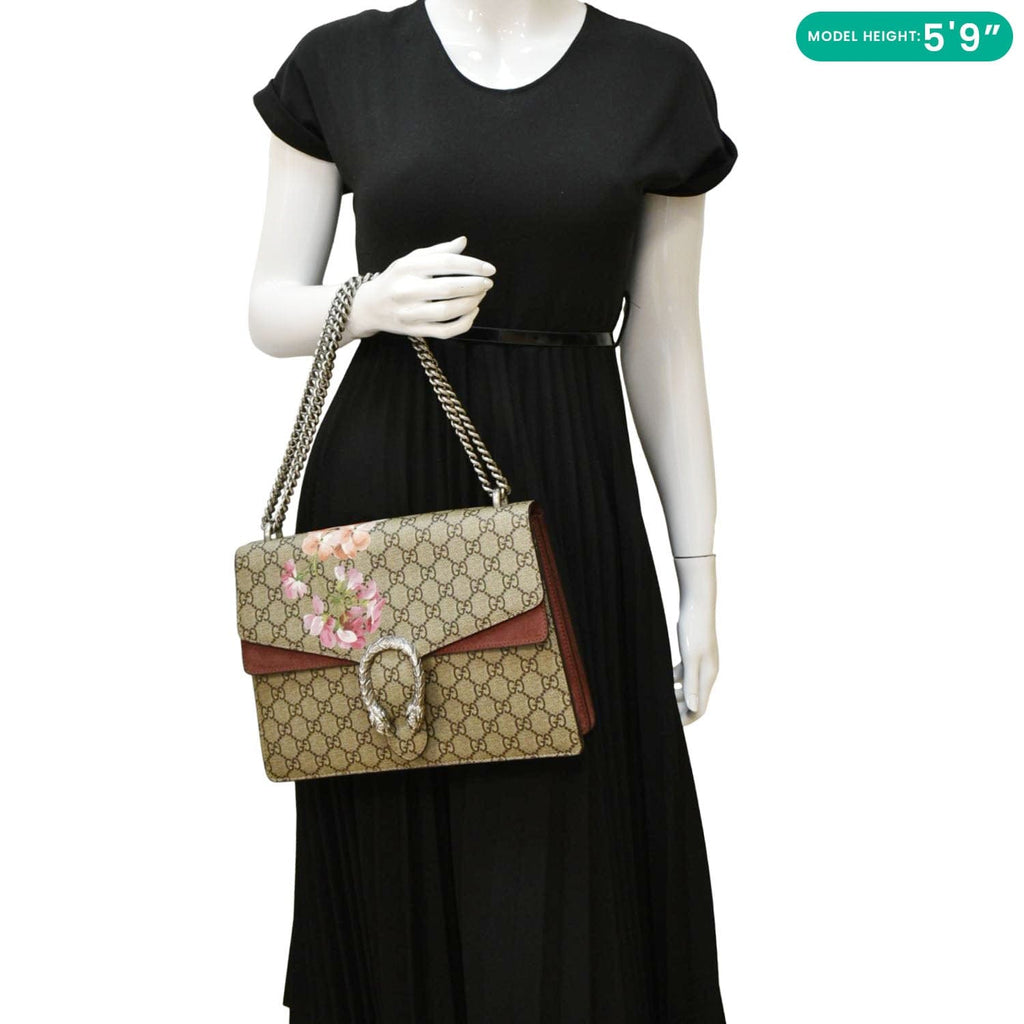 GUCCI Dionysus Medium Blooms Gucci Supreme Canvas Chain Shoulder Bag Beige 400235