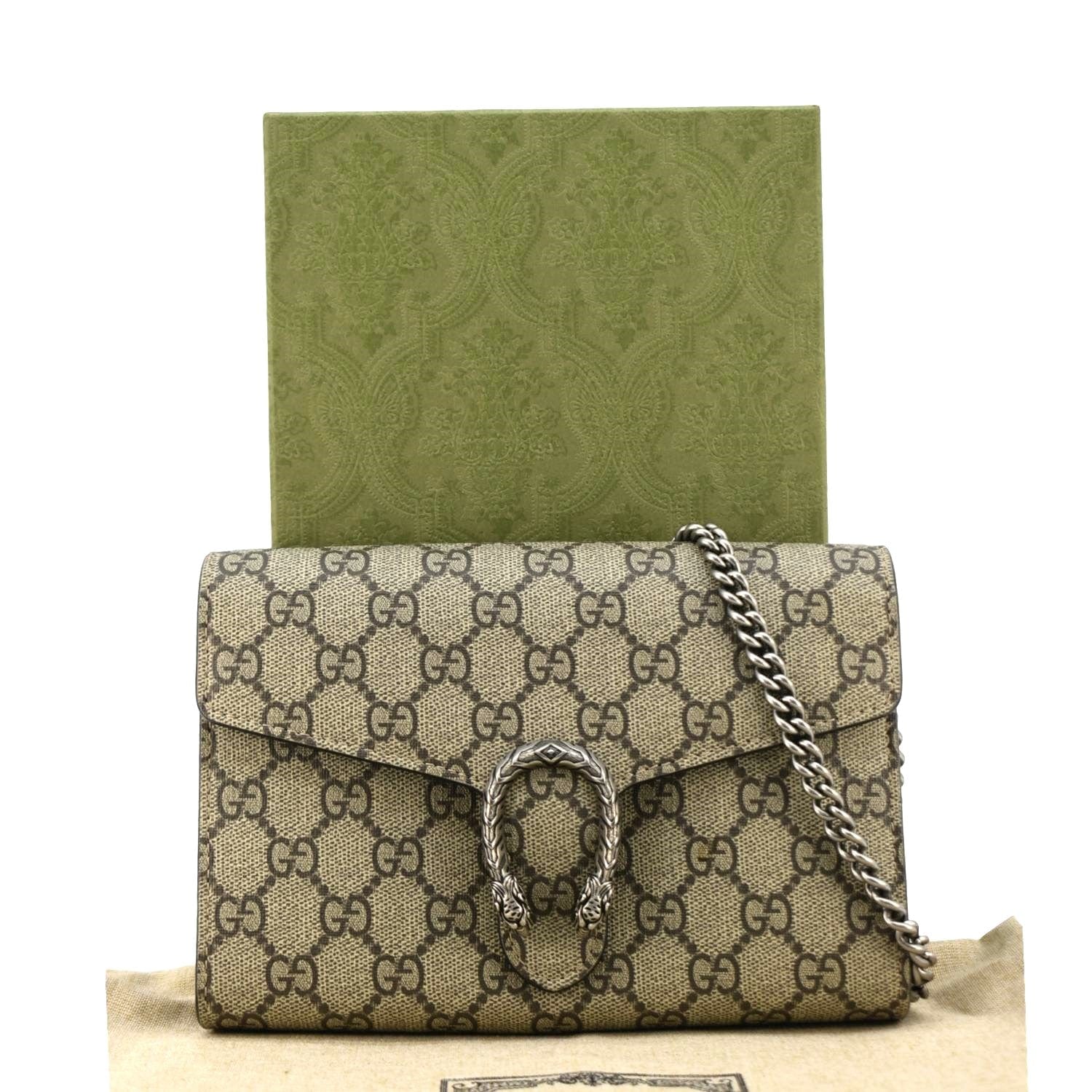 GUCCI Dionysus Gucci Supreme Canvas Chain Wallet Crossbody Bag Beige 401231