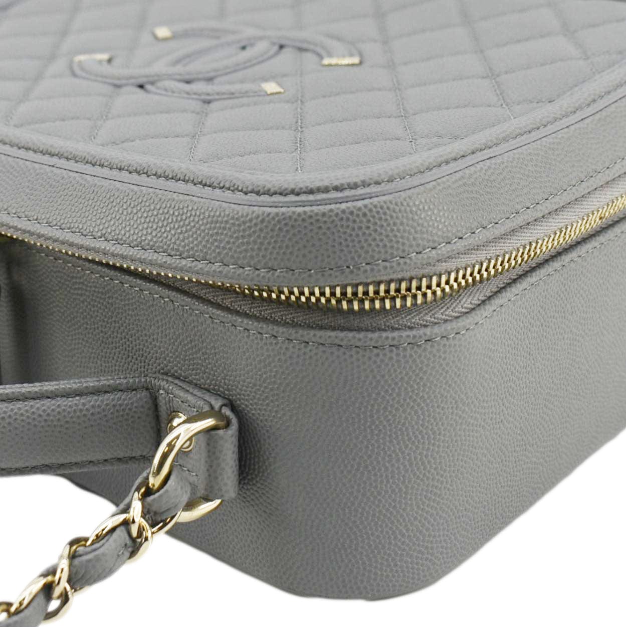 Chanel Vanity Case Filigree CC  Large Caviar Quilted Shoulder Bag Grey