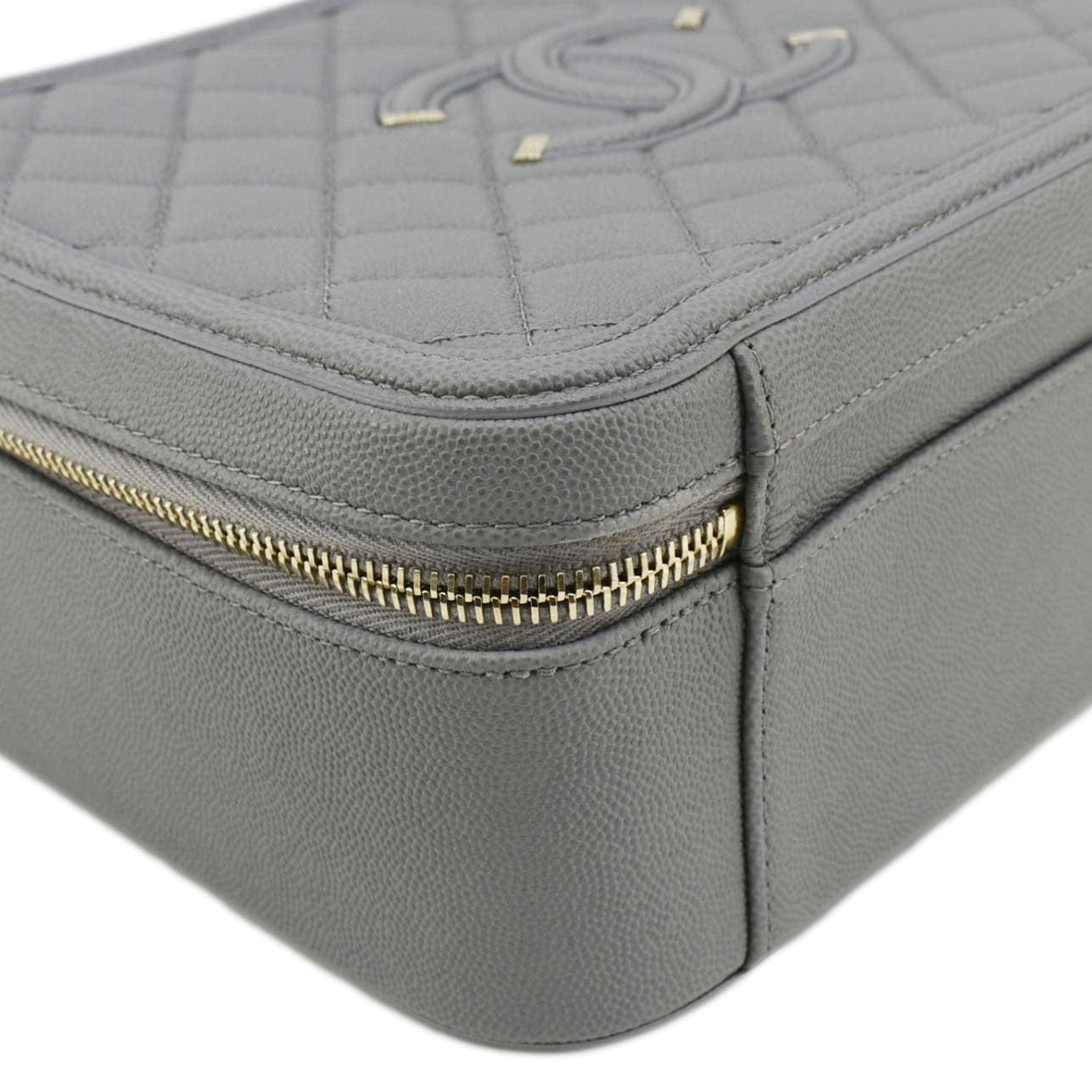 Chanel Vanity Case Filigree CC  Large Caviar Quilted Shoulder Bag Grey