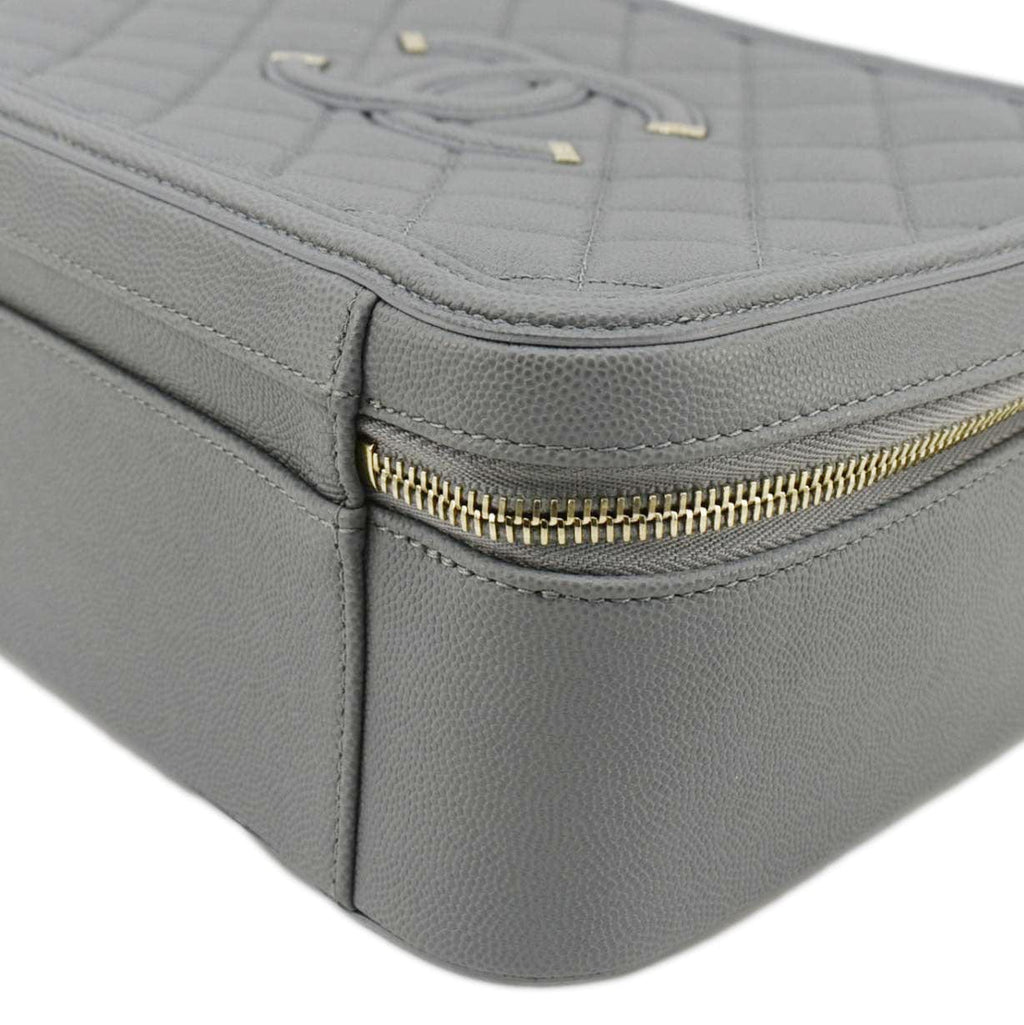 Chanel Vanity Case Filigree CC  Large Caviar Quilted Shoulder Bag Grey