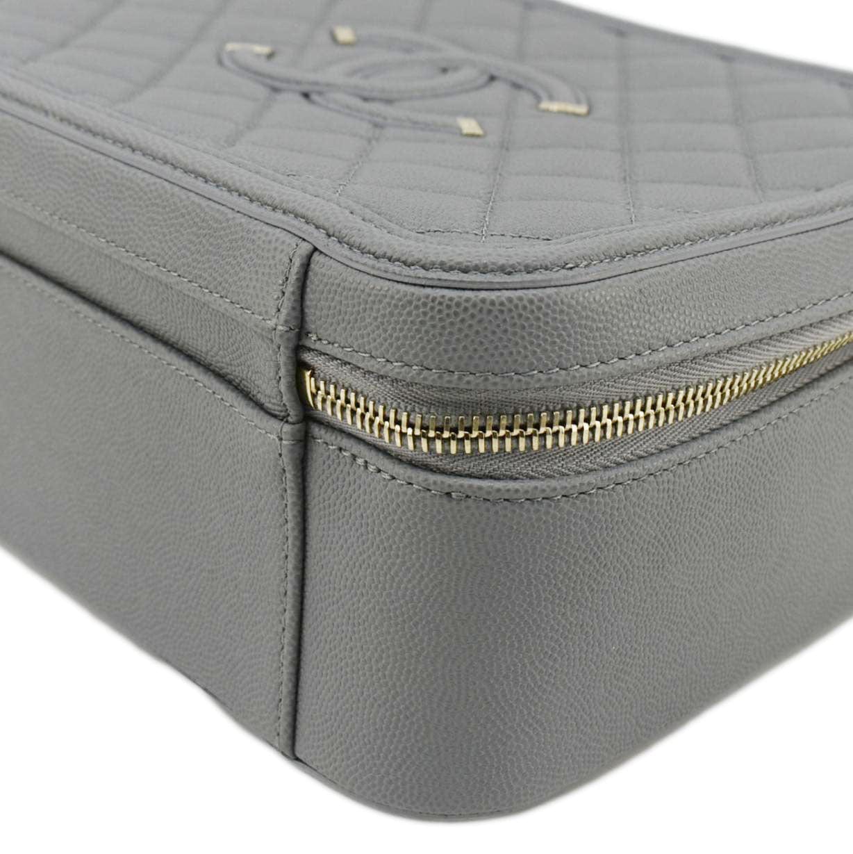 Chanel Vanity Case Filigree CC  Large Caviar Quilted Shoulder Bag Grey