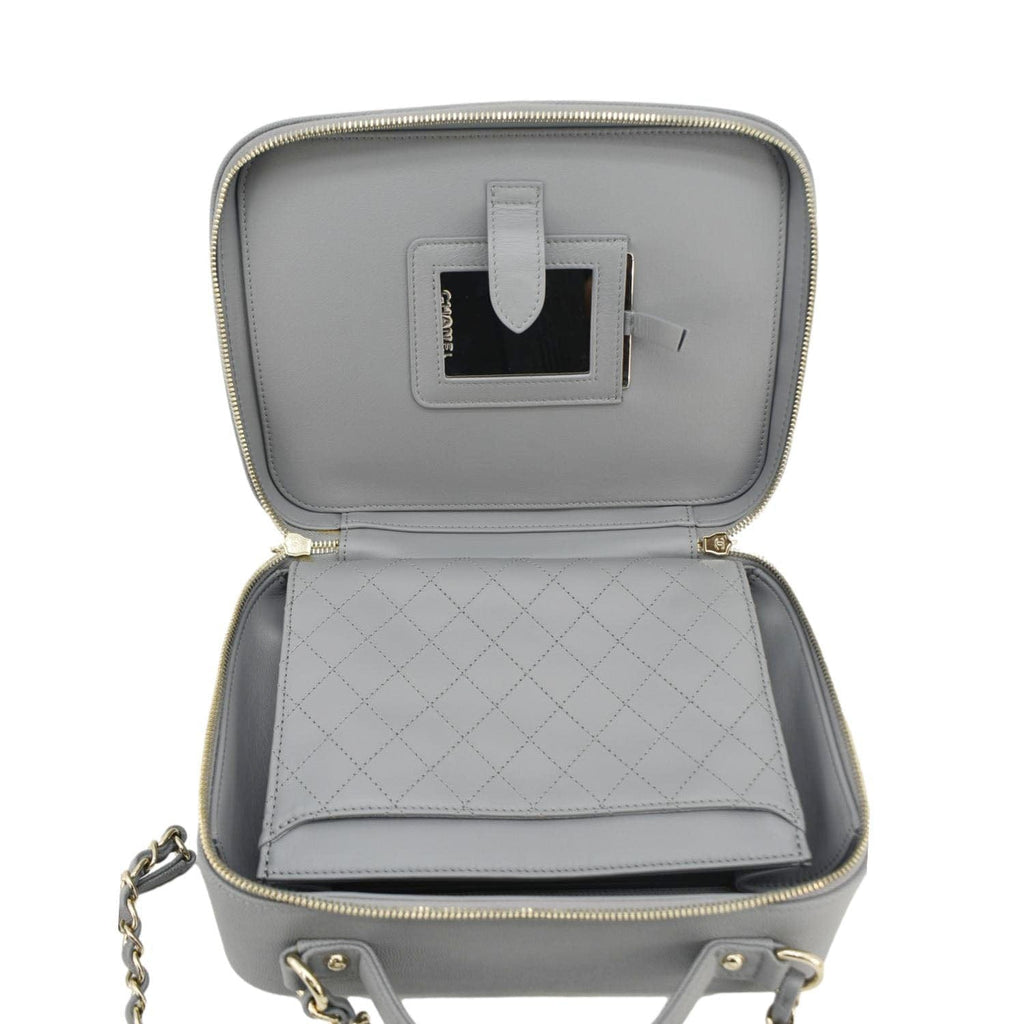 Chanel Vanity Case Filigree CC  Large Caviar Quilted Shoulder Bag Grey