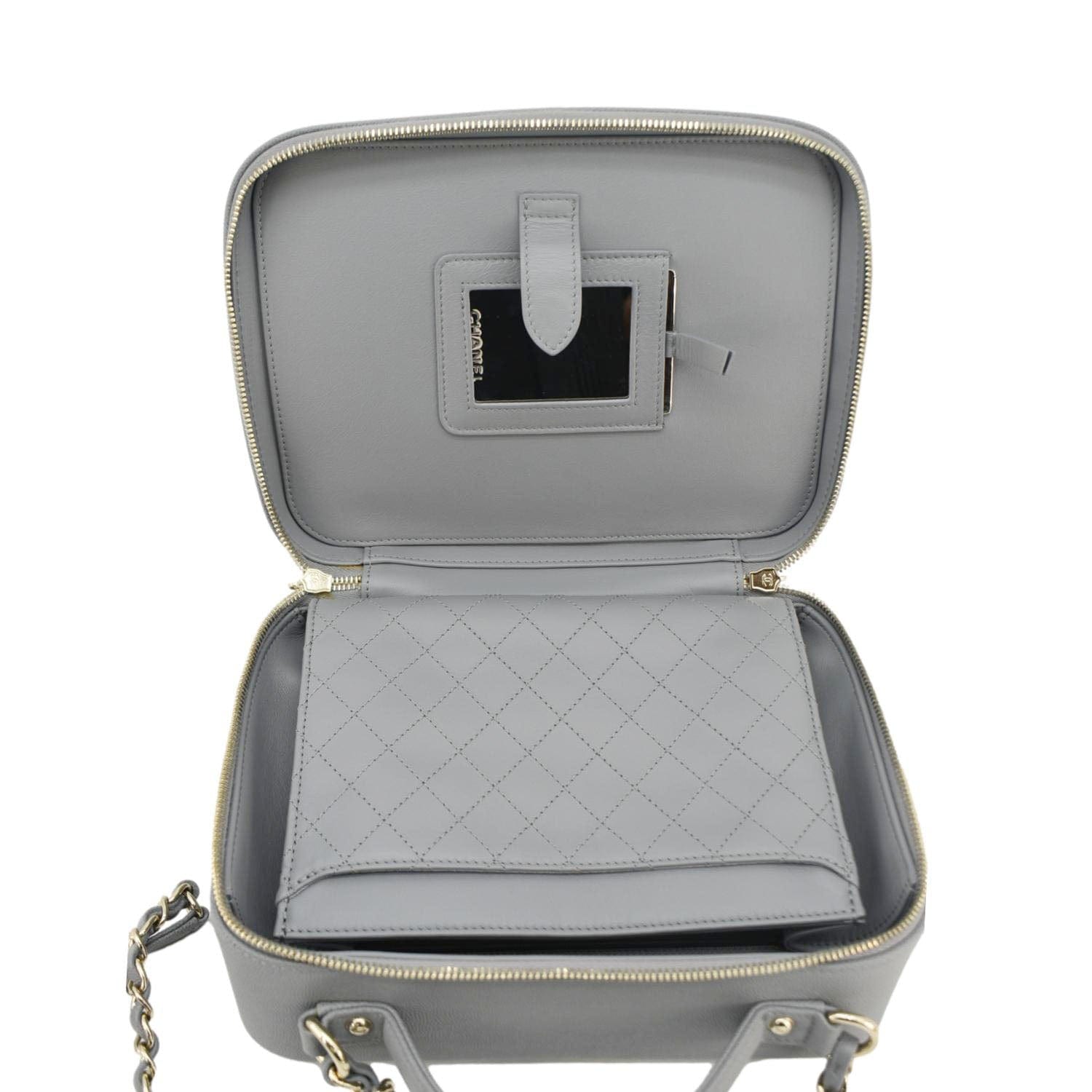 Chanel Vanity Case Filigree CC  Large Caviar Quilted Shoulder Bag Grey