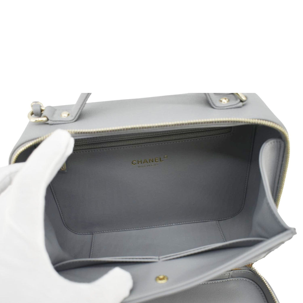 Chanel Vanity Case Filigree CC  Large Caviar Quilted Shoulder Bag Grey