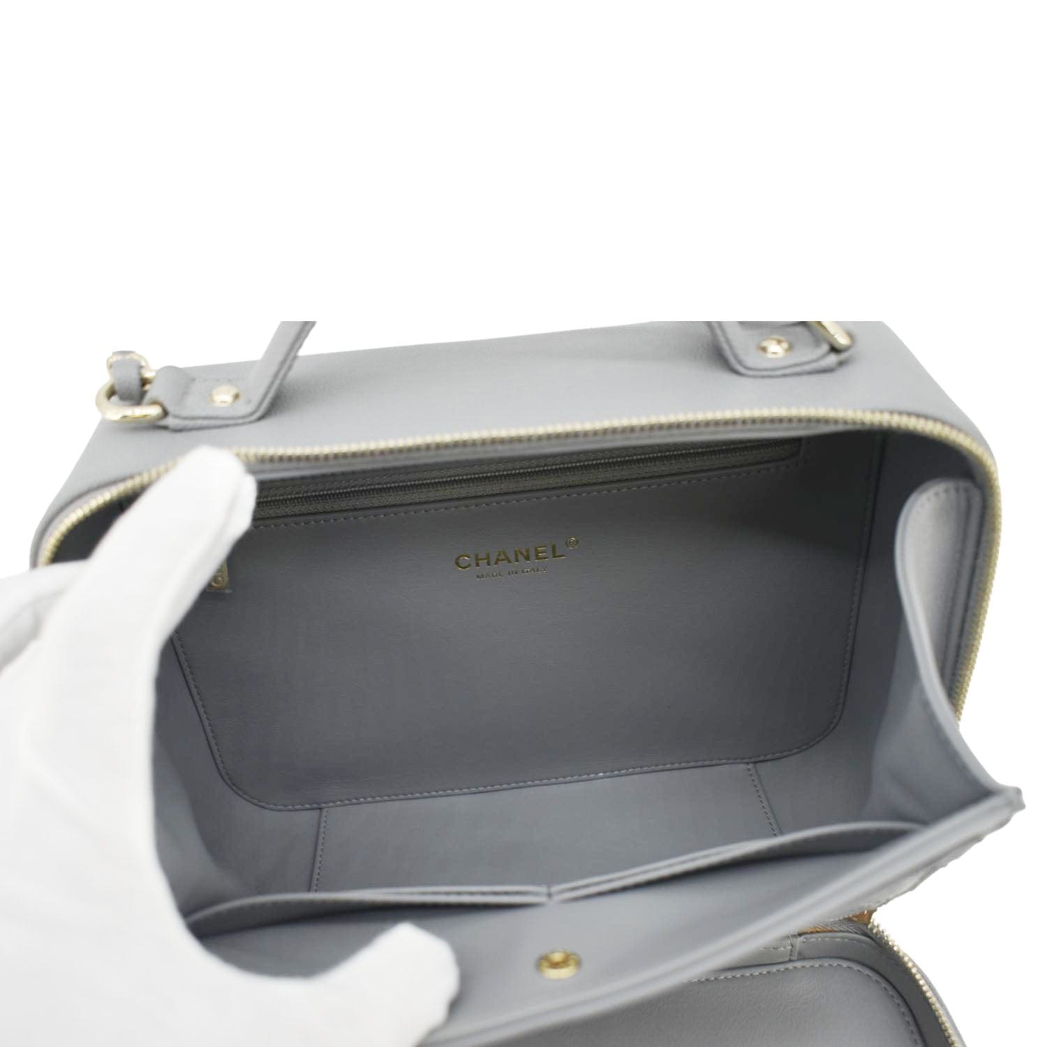 Chanel Vanity Case Filigree CC  Large Caviar Quilted Shoulder Bag Grey