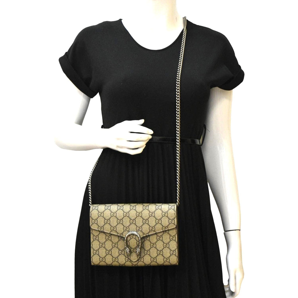 GUCCI Dionysus Gucci Supreme Canvas Chain Wallet Crossbody Bag Beige 401231