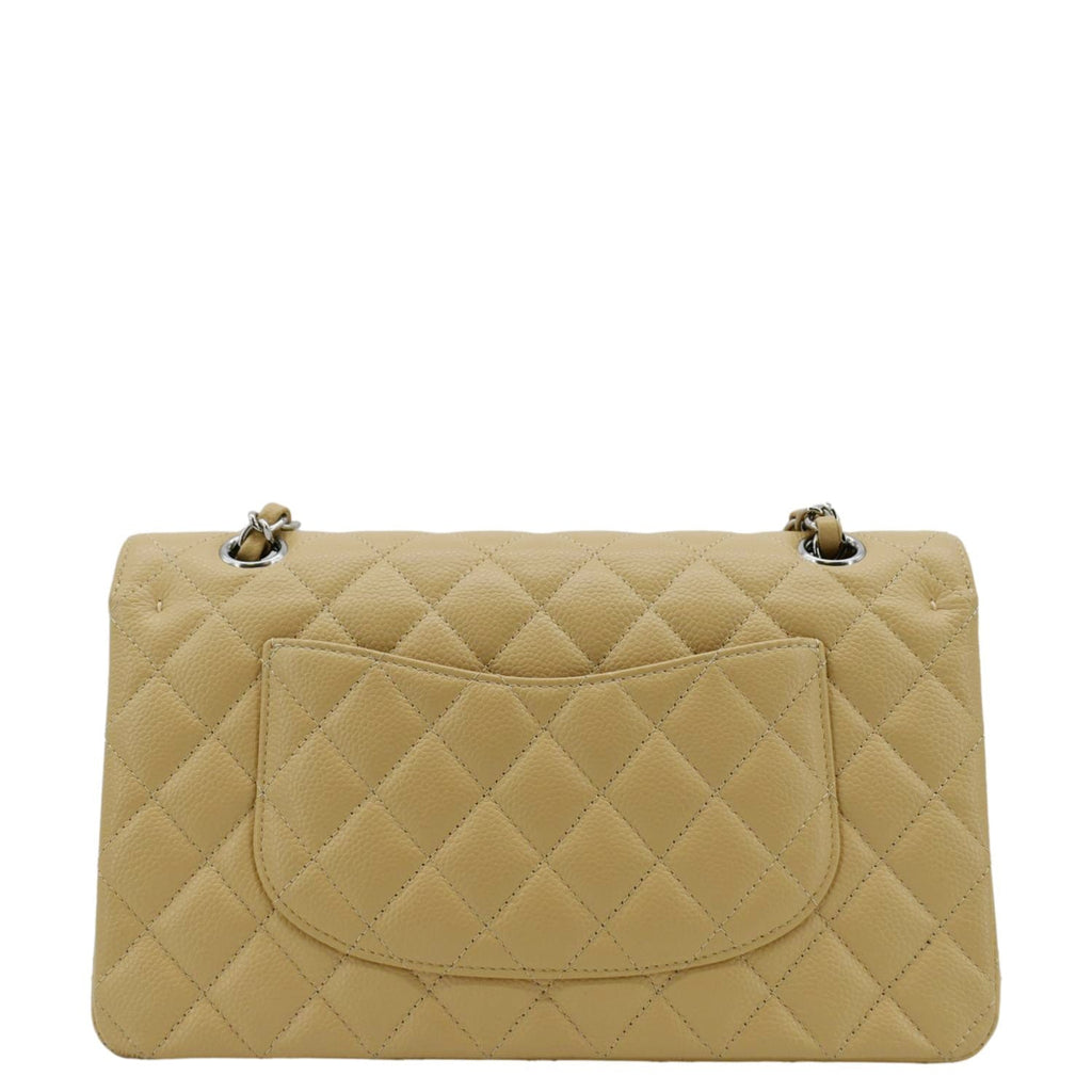 Chanel Classic Double Flap Medium Quilted Caviar Leather Shoulder Bag Beige