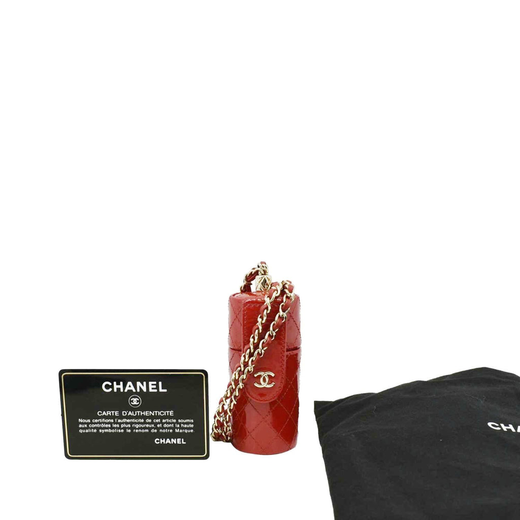 Chanel CC Allure Patent Leather Chain Lipstick Case Red