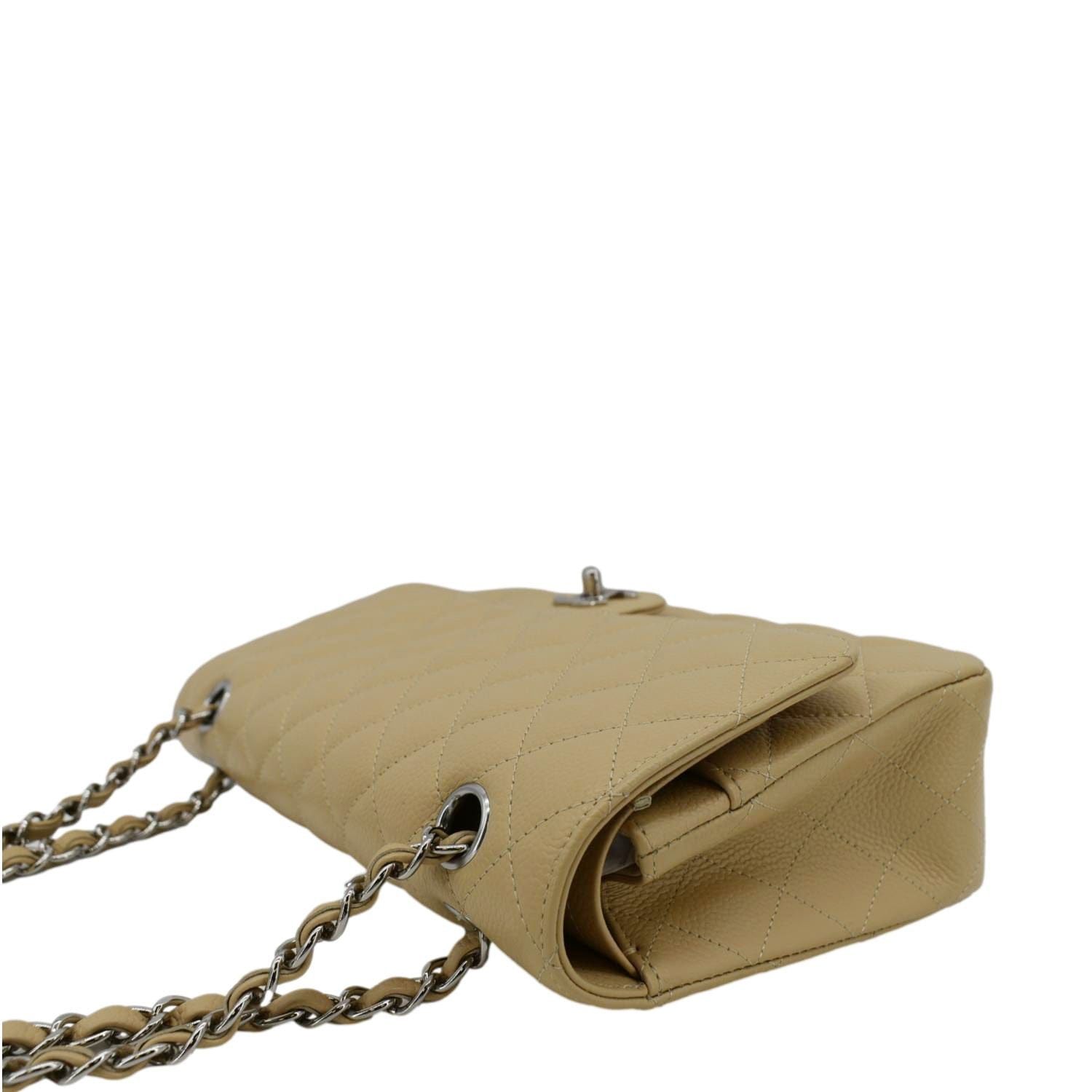 Chanel Classic Double Flap Medium Quilted Caviar Leather Shoulder Bag Beige