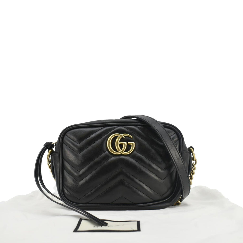 GUCCI Gucci Marmont Mini Matelasse Leather Crossbody Bag Black 448065