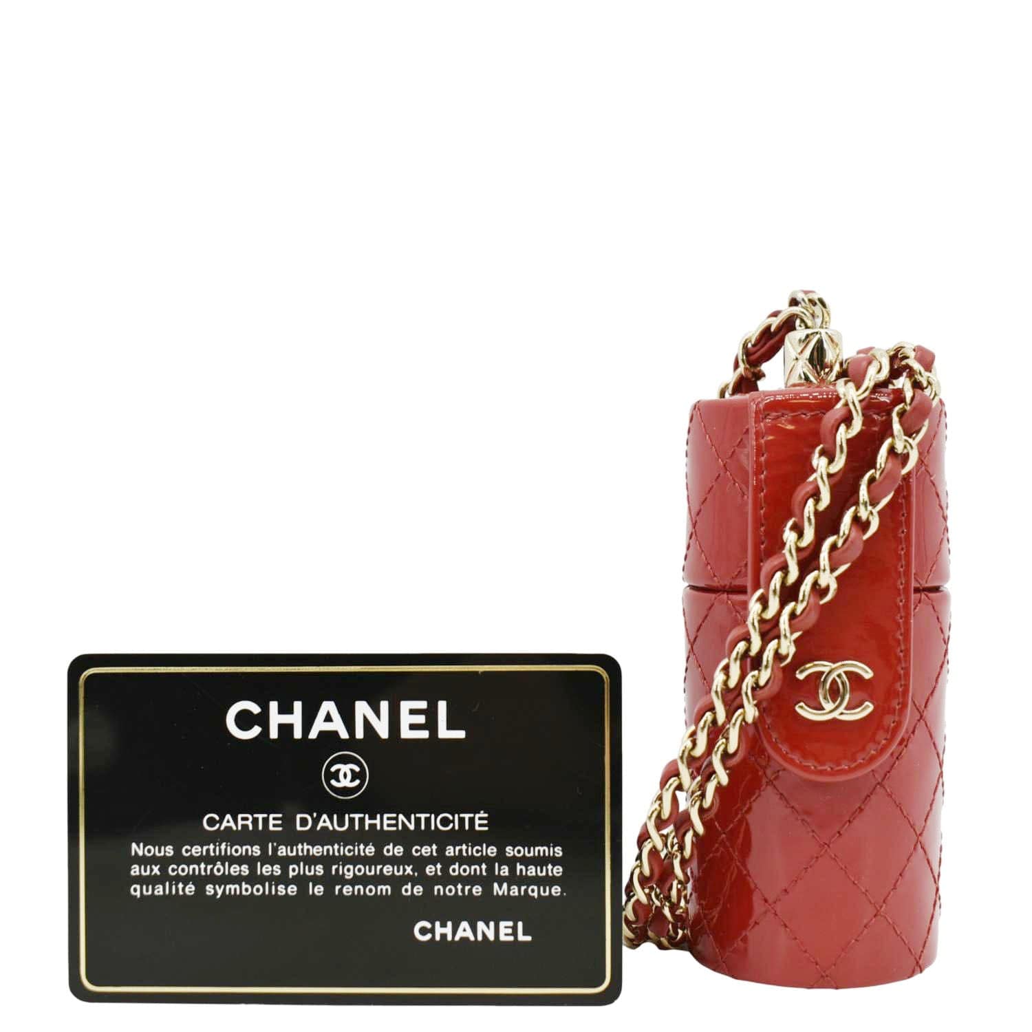 Chanel CC Allure Patent Leather Chain Lipstick Case Red