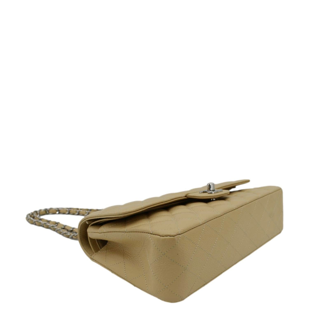 Chanel Classic Double Flap Medium Quilted Caviar Leather Shoulder Bag Beige