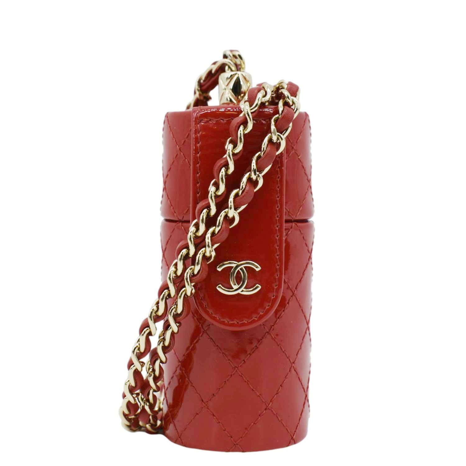 Chanel CC Allure Patent Leather Chain Lipstick Case Red