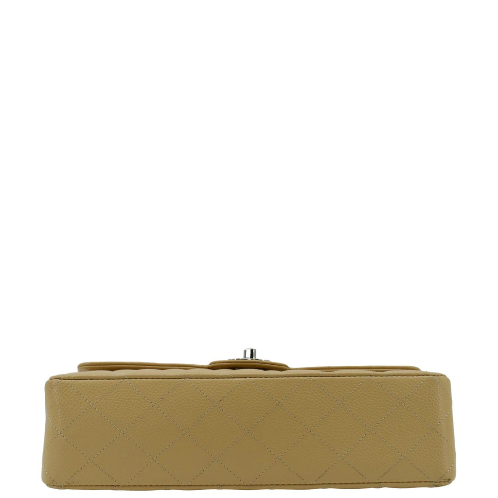 Chanel Classic Double Flap Medium Quilted Caviar Leather Shoulder Bag Beige