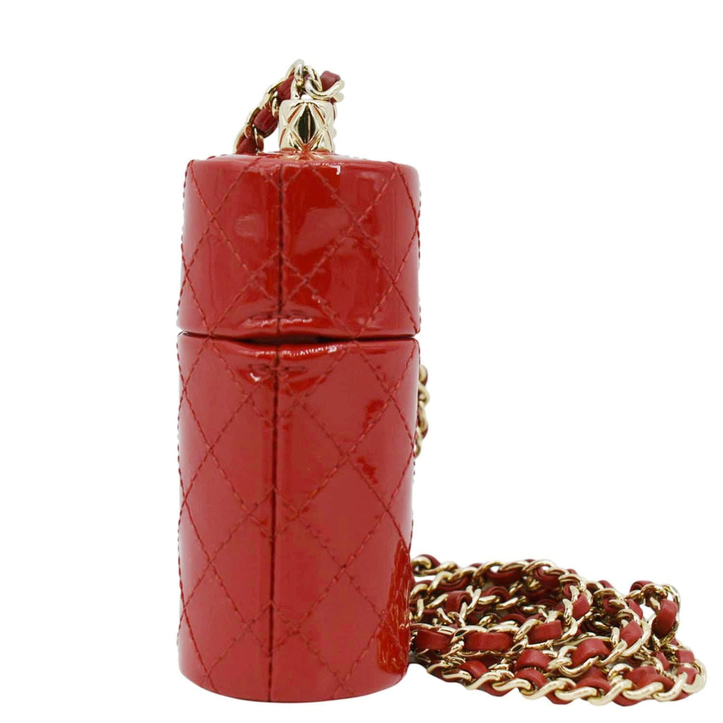 Chanel CC Allure Patent Leather Chain Lipstick Case Red