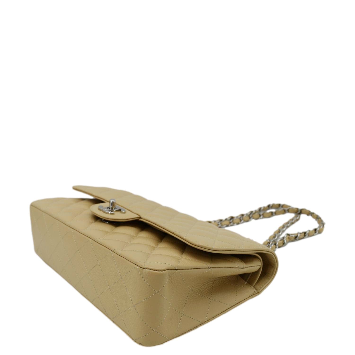 Chanel Classic Double Flap Medium Quilted Caviar Leather Shoulder Bag Beige