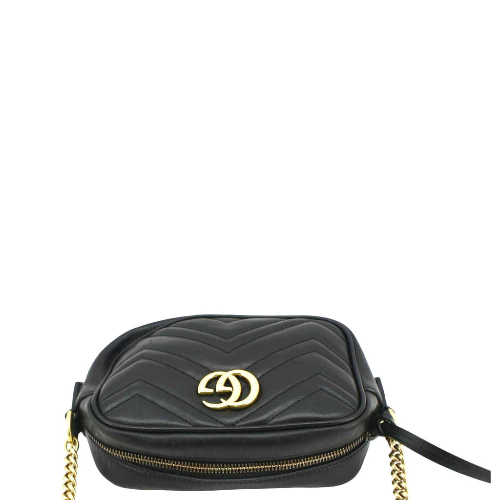 GUCCI Gucci Marmont Mini Matelasse Leather Crossbody Bag Black 448065