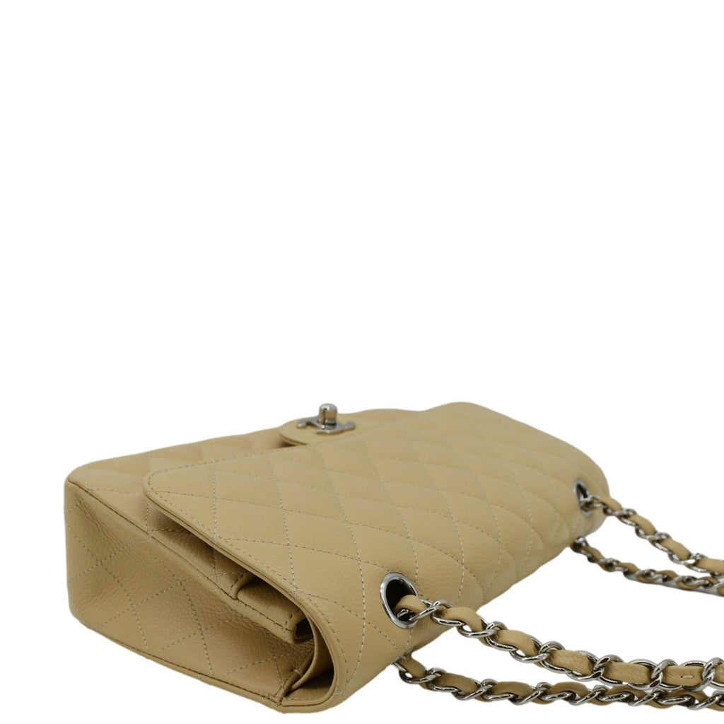 Chanel Classic Double Flap Medium Quilted Caviar Leather Shoulder Bag Beige