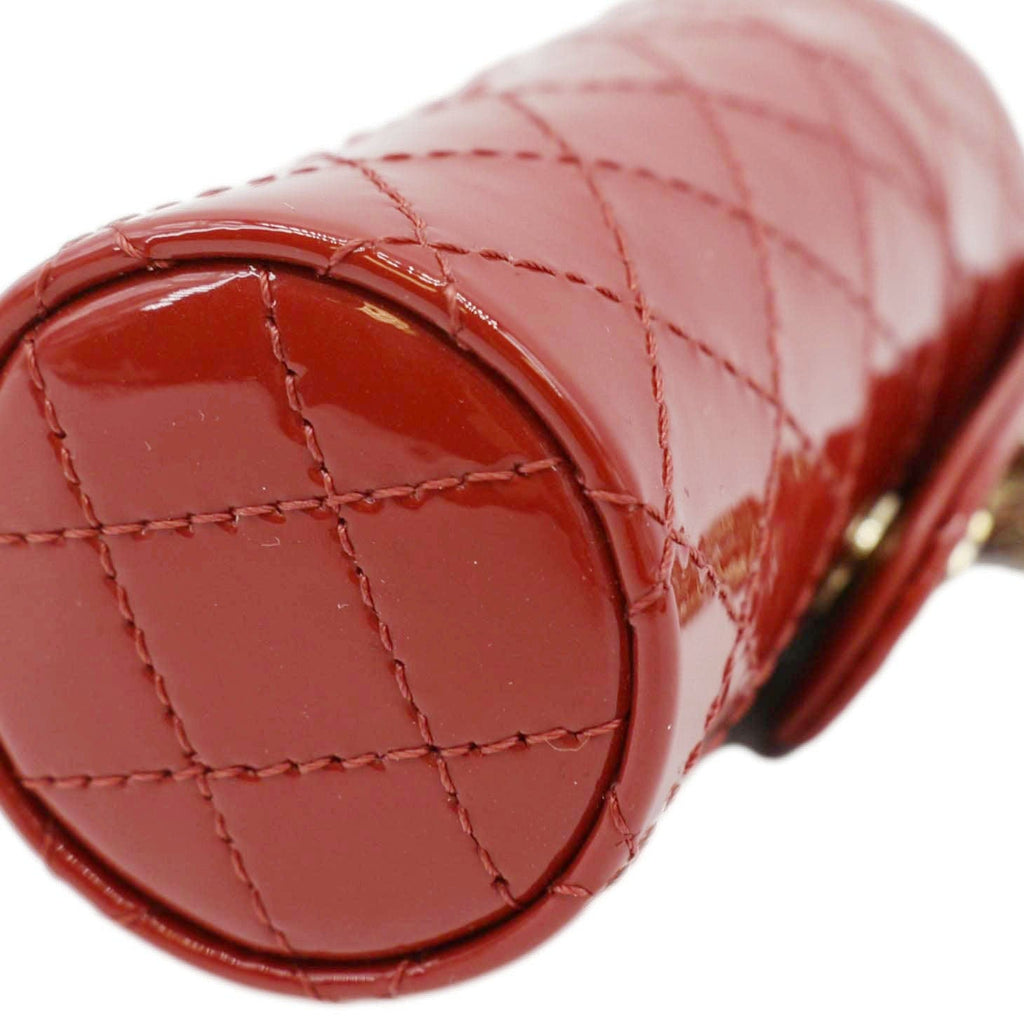 Chanel CC Allure Patent Leather Chain Lipstick Case Red