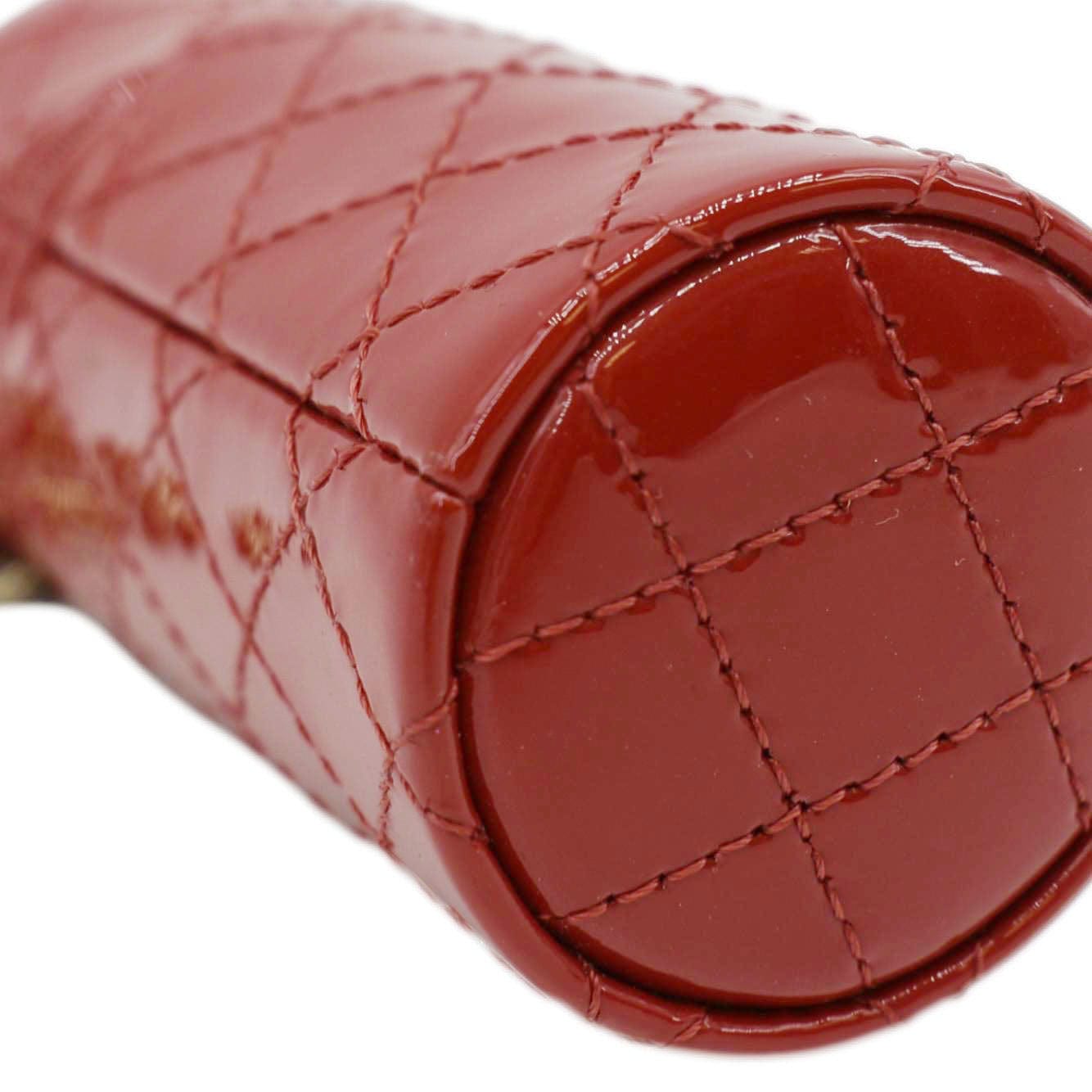 Chanel CC Allure Patent Leather Chain Lipstick Case Red