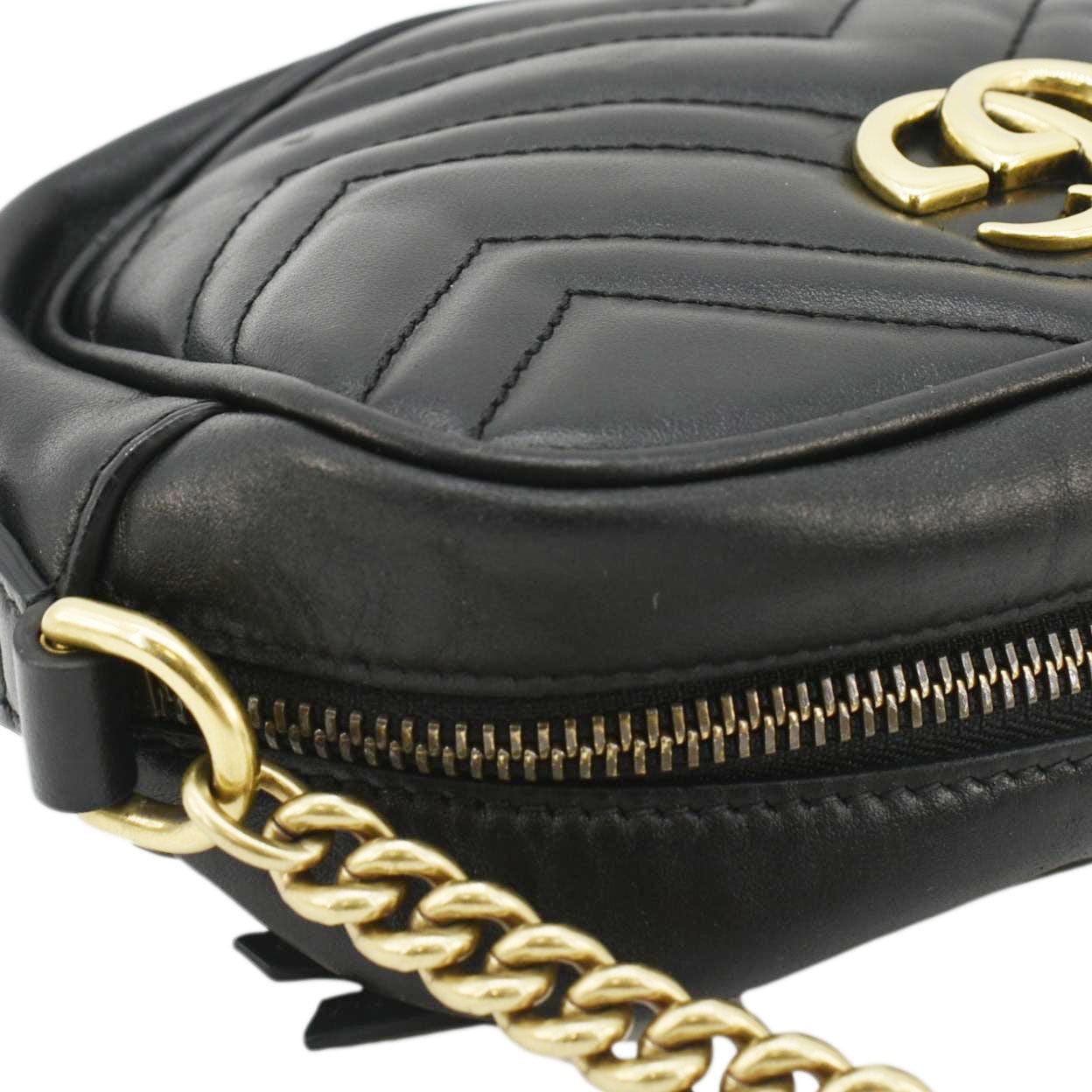GUCCI Gucci Marmont Mini Matelasse Leather Crossbody Bag Black 448065