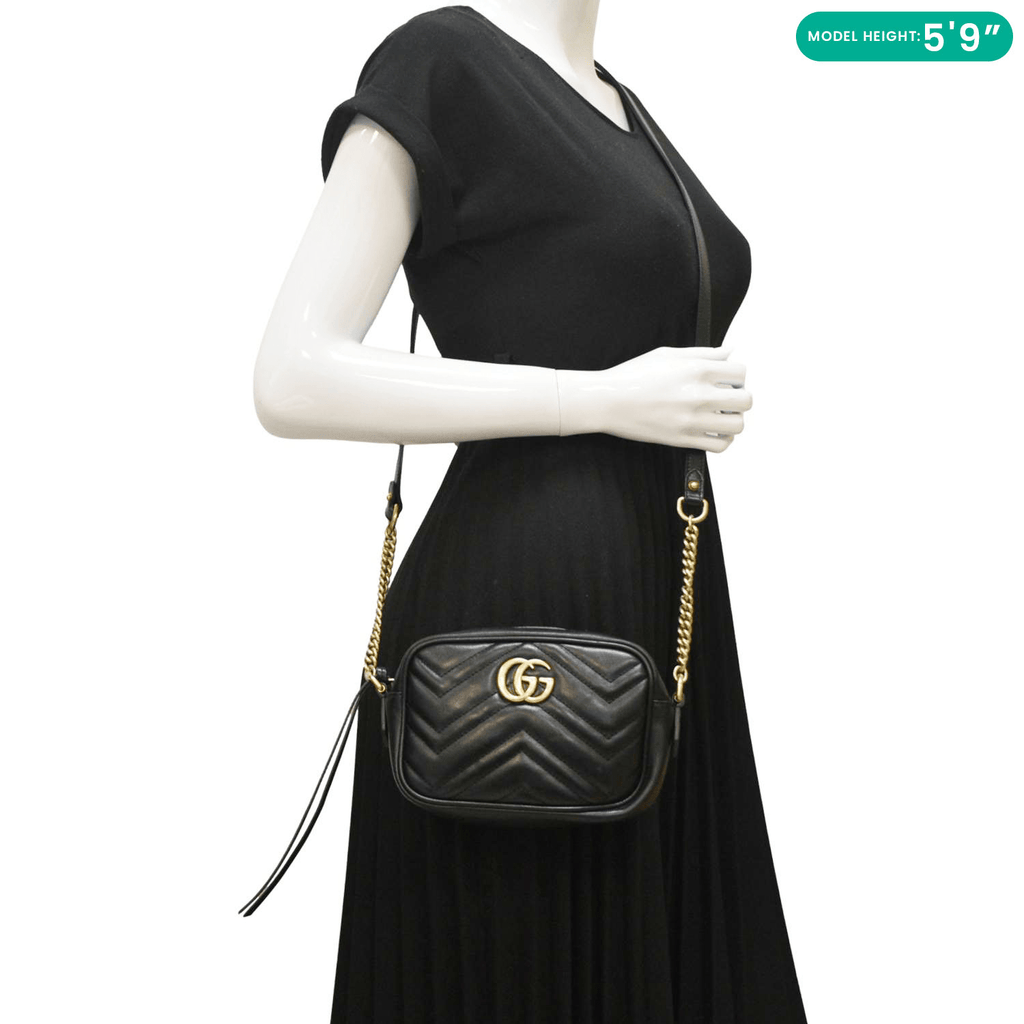 GUCCI Gucci Marmont Mini Matelasse Leather Crossbody Bag Black 448065