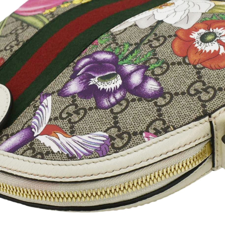 GUCCI Ophidia Flora Dome Small Gucci Supreme Monogram Shoulder Bag White 499621