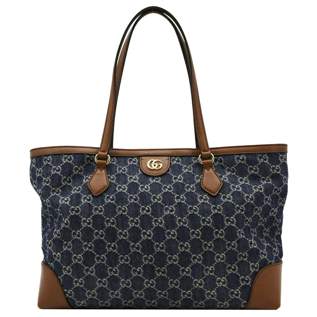GUCCI Ophidia Gucci Medium Jacquard Denim Tote Bag Navy Blue