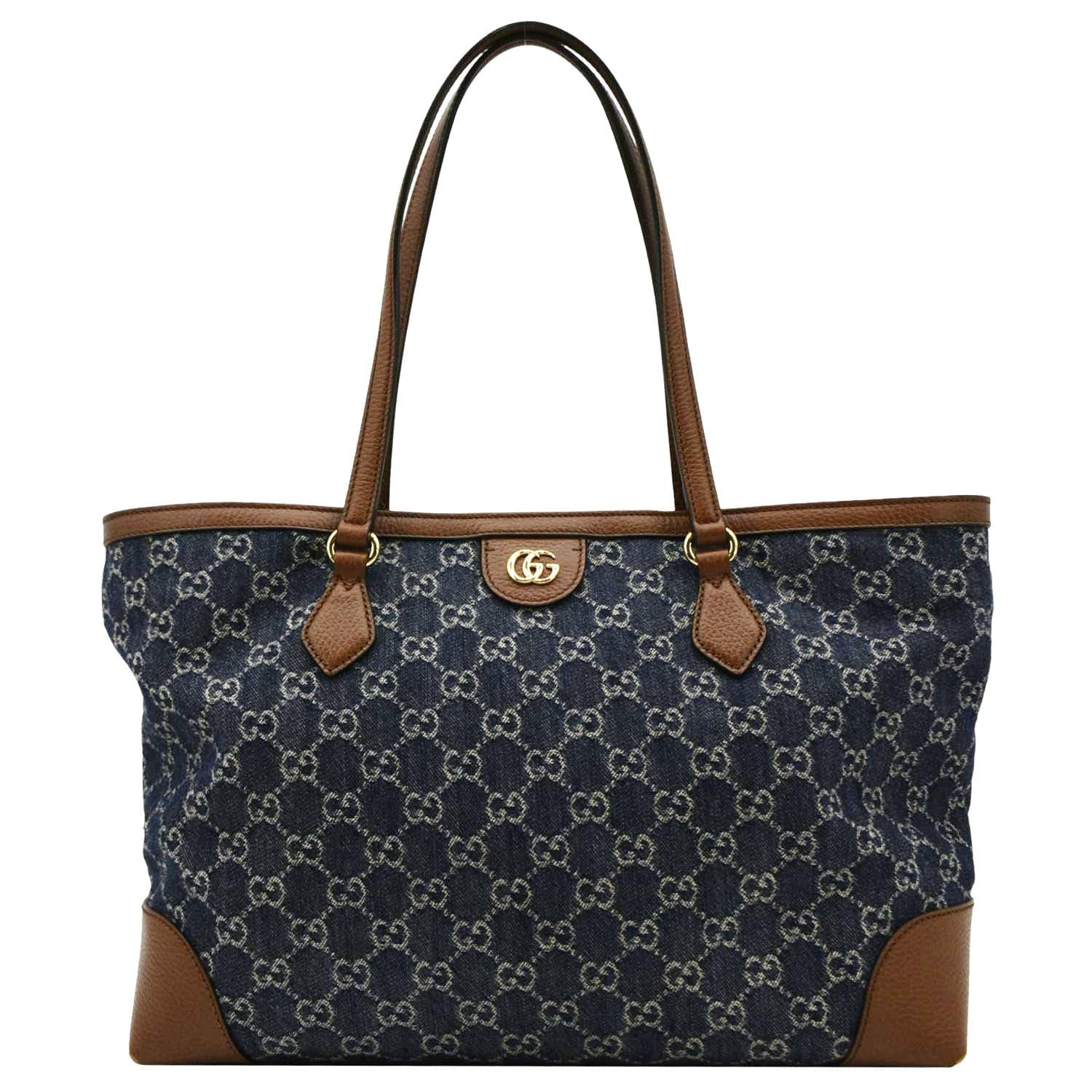 GUCCI Ophidia Gucci Medium Jacquard Denim Tote Bag Navy Blue