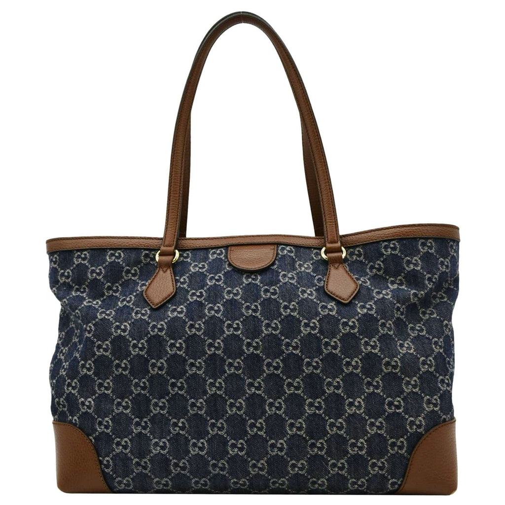 GUCCI Ophidia Gucci Medium Jacquard Denim Tote Bag Navy Blue