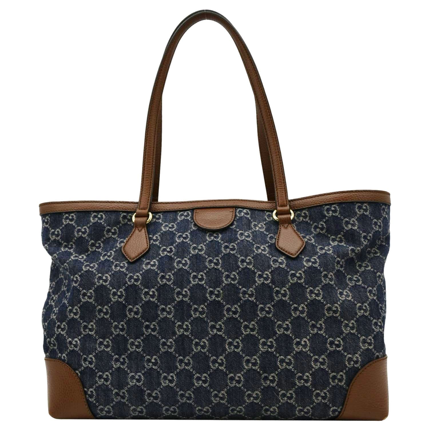 GUCCI Ophidia Gucci Medium Jacquard Denim Tote Bag Navy Blue